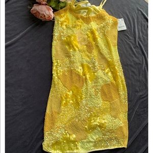 Zara Yellow Sequin & Beaded Mini Tank Dress
